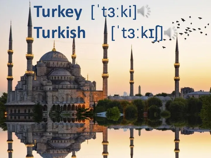 Turkey [ˈtɜːki] Turkish [ˈtɜːkɪʃ]