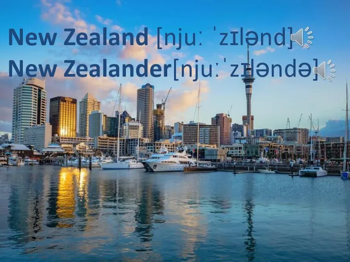 New Zealand [njuː ˈzɪlənd] New Zealander[njuːˈzɪləndə]