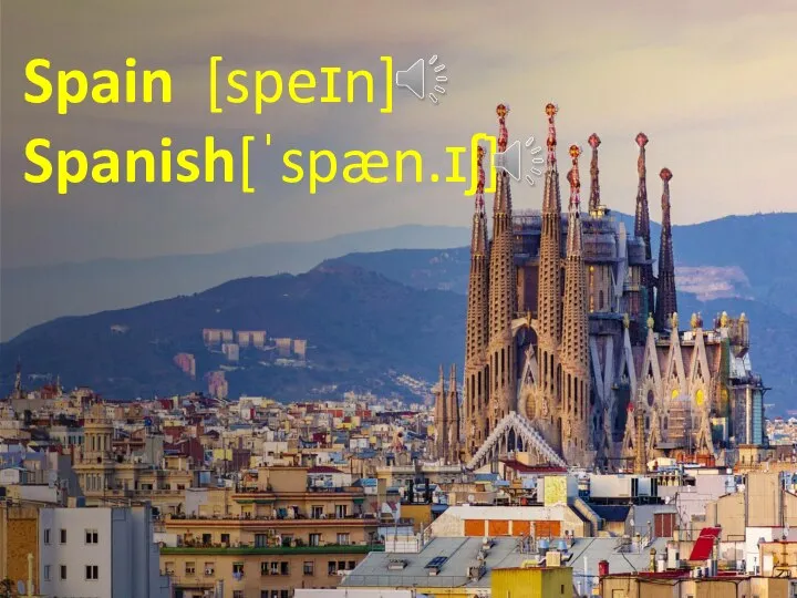 Spain [speɪn] Spanish[ˈspæn.ɪʃ]