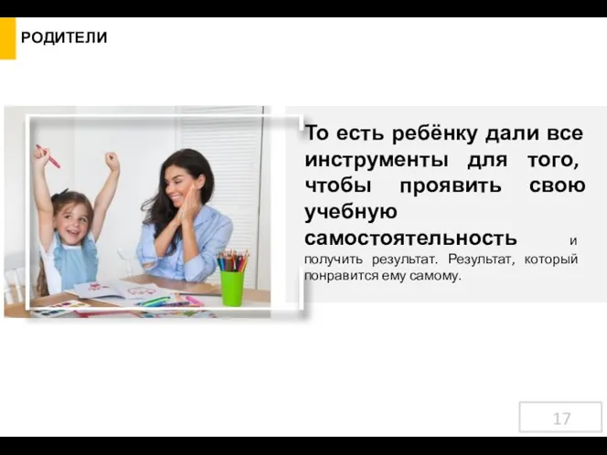 РОДИТЕЛИ То есть ребёнку дали все инструменты для того, чтобы проявить