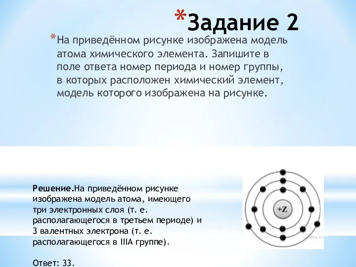 На приведённом рисунке изображена модель атома химического элемента. Запишите в поле