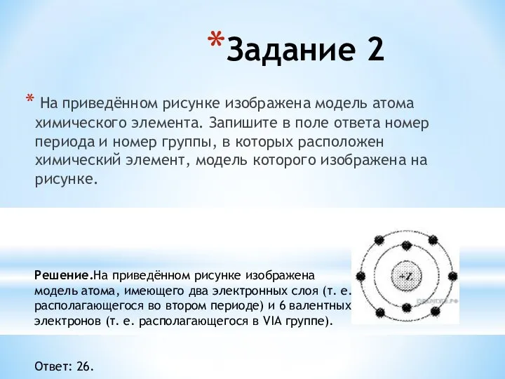 Задание 2 На приведённом рисунке изображена модель атома химического элемента. Запишите