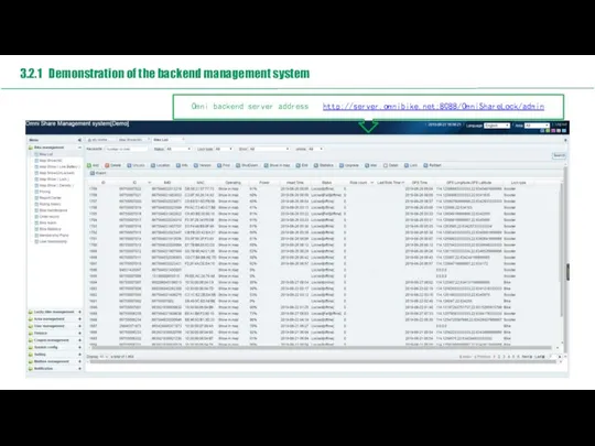 http://server.omnibike.net:8088/OmniShareLock/admin Omni backend server address 3.2.1 Demonstration of the backend management system