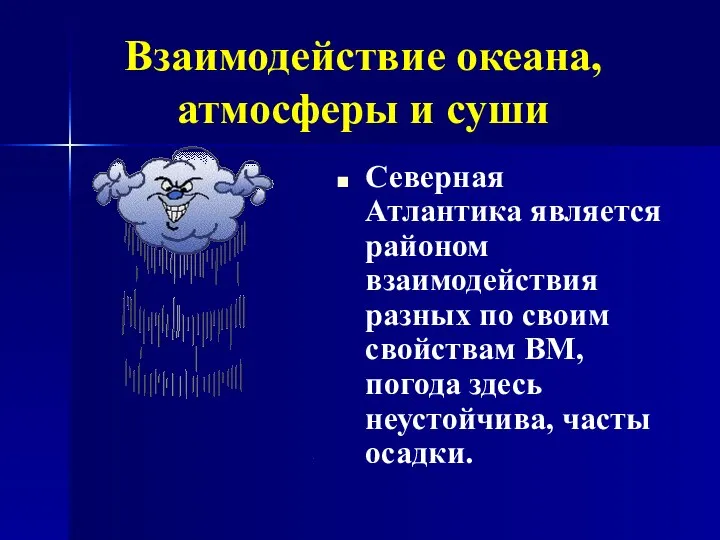 Взаимодействие океана, атмосферы и суши Северная Атлантика является районом взаимодействия разных