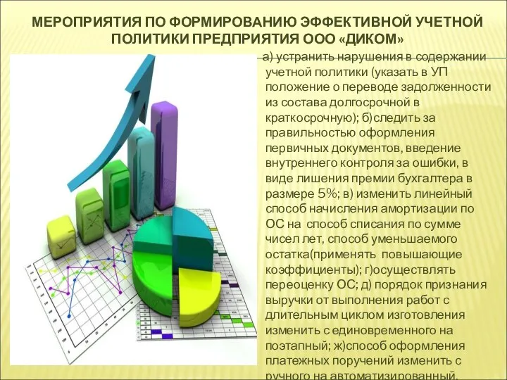 МЕРОПРИЯТИЯ ПО ФОРМИРОВАНИЮ ЭФФЕКТИВНОЙ УЧЕТНОЙ ПОЛИТИКИ ПРЕДПРИЯТИЯ ООО «ДИКОМ» а) устранить