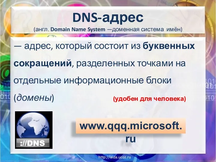 DNS-адрес (англ. Domain Name System —доменная система имён) — адрес, который