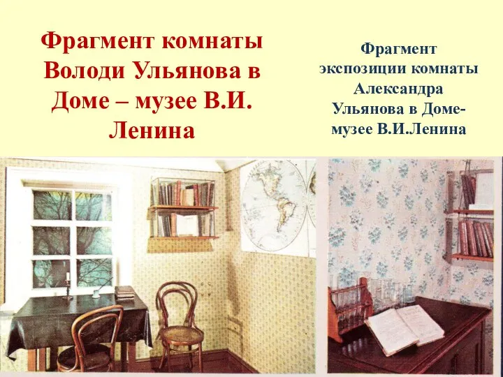 Фрагмент комнаты Володи Ульянова в Доме – музее В.И.Ленина Фрагмент экспозиции