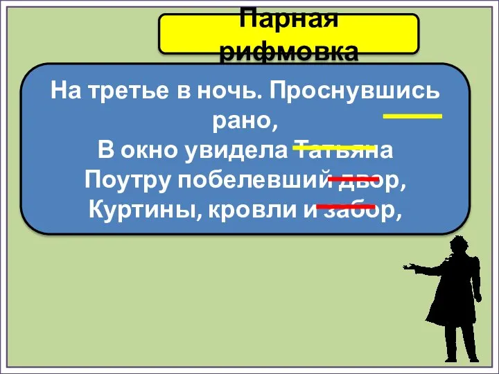 Парная рифмовка На третье в ночь. Проснувшись рано, В окно увидела