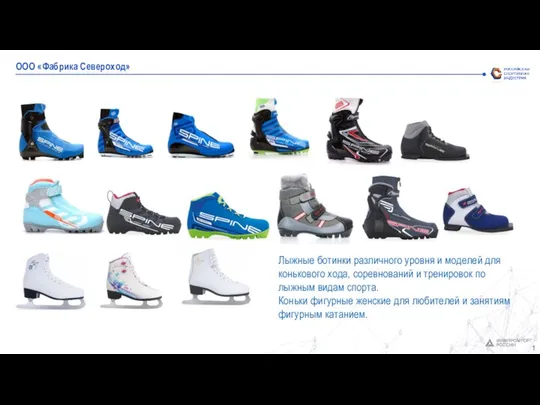 ООО «Фабрика Североход» Лыжные ботинки различного уровня и моделей для конькового