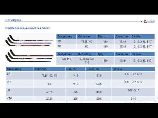 ООО «Заряд» Профессиональные модели клюшек