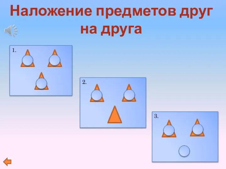 Наложение предметов друг на друга 1. 2. 3.