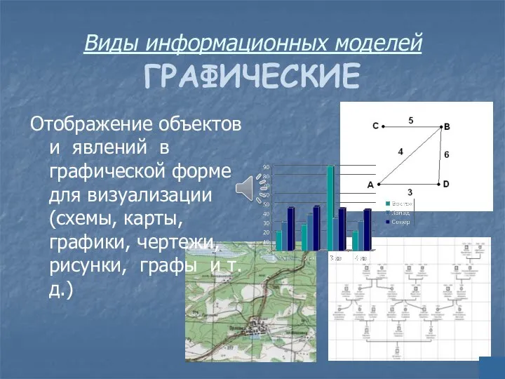 Виды информационных моделей ГРАФИЧЕСКИЕ Отображение объектов и явлений в графической форме