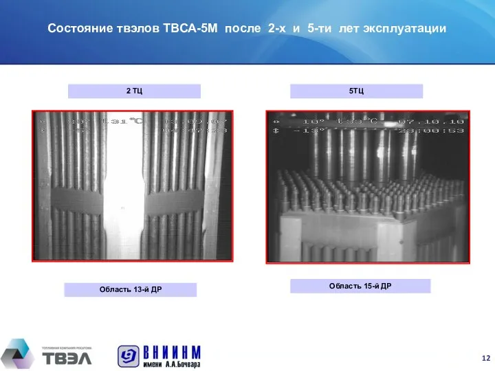 Область 13-й ДР Область 15-й ДР Состояние твэлов ТВСА-5М после 2-х