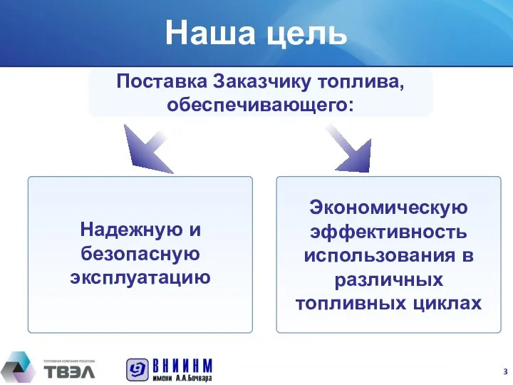 Наша цель Экономическую эффективность использования в различных топливных циклах Поставка Заказчику