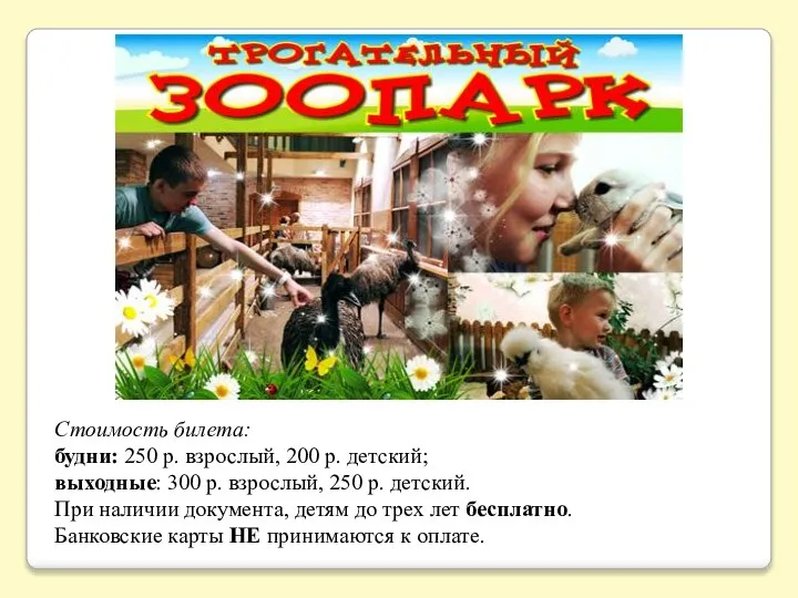 Стоимость билета: будни: 250 р. взрослый, 200 р. детский; выходные: 300