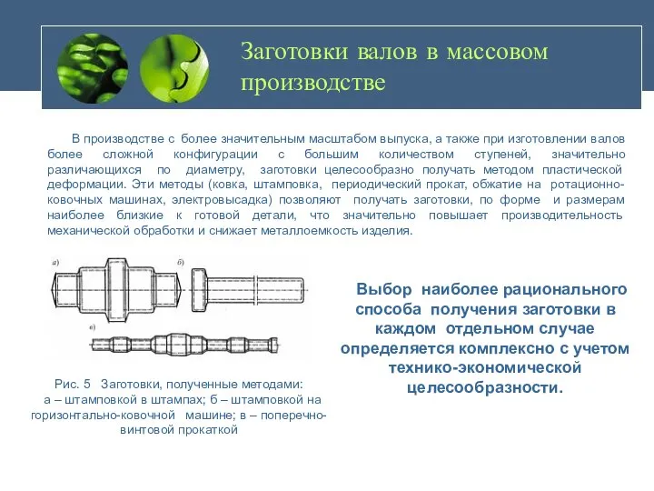 Заготовки валов в массовом производстве В производстве с более значительным масштабом