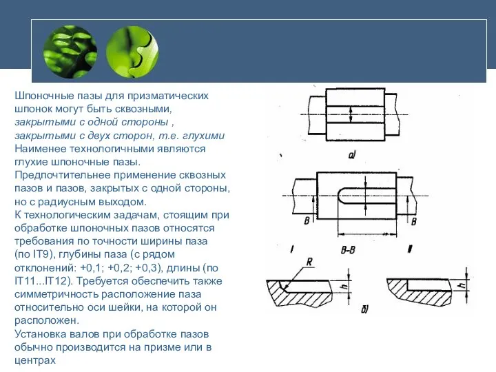 Шпоночные пазы для призматических шпонок могут быть сквозными, закрытыми с одной