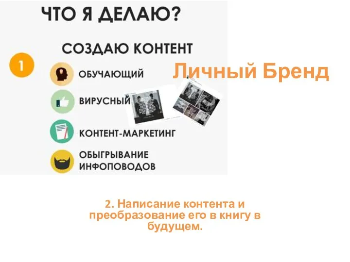 2. Написание контента и преобразование его в книгу в будущем. Личный Бренд