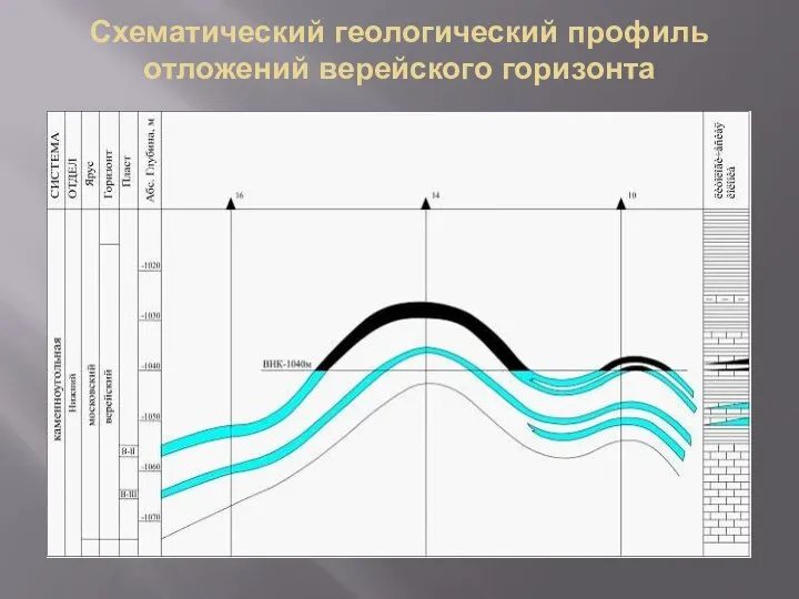 Схематический геологический профиль отложений верейского горизонта