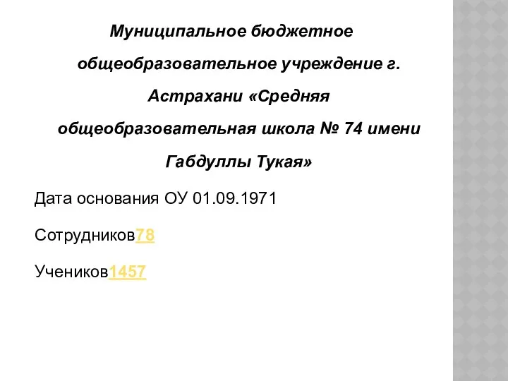 Муниципальное бюджетное общеобразовательное учреждение г.Астрахани «Средняя общеобразовательная школа № 74 имени