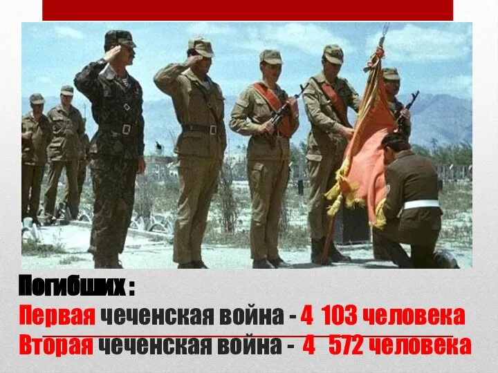 Погибших : Первая чеченская война - 4 103 человека Вторая чеченская война - 4 572 человека