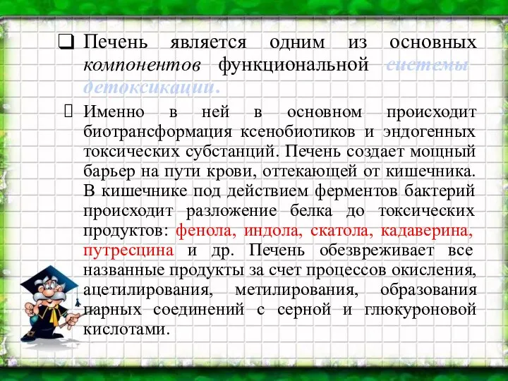 Печень является одним из основных компонентов функциональной системы детоксикации. Именно в