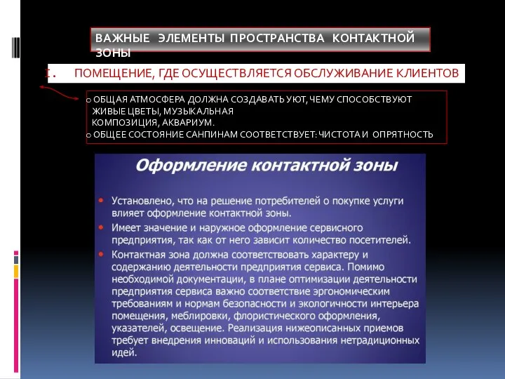 ВАЖНЫЕ ЭЛЕМЕНТЫ ПРОСТРАНСТВА КОНТАКТНОЙ ЗОНЫ ПОМЕЩЕНИЕ, ГДЕ ОСУЩЕСТВЛЯЕТСЯ ОБСЛУЖИВАНИЕ КЛИЕНТОВ ОБЩАЯ