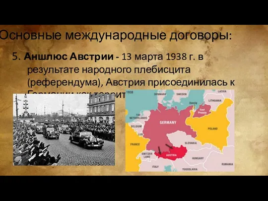 Основные международные договоры: 5. Аншлюс Австрии - 13 марта 1938 г.