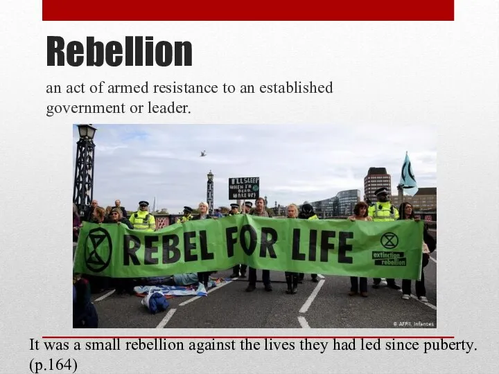 Rebellion an act of armed resistance to an established government or