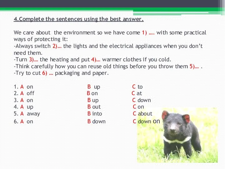 4.Complete the sentences using the best answer. We care about the