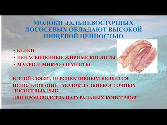 МОЛОКИ ДАЛЬНЕВОСТОЧНЫХ ЛОСОСЕВЫХ ОБЛАДАЮТ ВЫСОКОЙ ПИЩЕВОЙ ЦЕННОСТЬЮ БЕЛКИ НЕНАСЫЩЕННЫЕ ЖИРНЫЕ КИСЛОТЫ