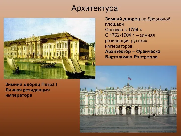 Архитектура Зимний дворец Петра I Личная резиденция императора Зимний дворец на