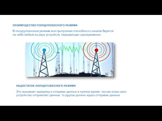 ПРЕИМУЩЕСТВО ПОЛУДУПЛЕКСНОГО РЕЖИМА В полудуплексном режиме вся пропускная способность канала берется