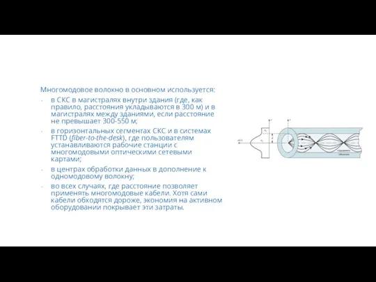 Многомодовое волокно в основном используется: в СКС в магистралях внутри здания