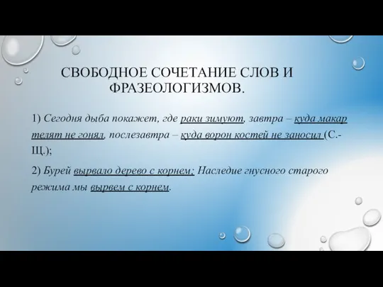 СВОБОДНОЕ СОЧЕТАНИЕ СЛОВ И ФРАЗЕОЛОГИЗМОВ. 1) Сегодня дыба покажет, где раки