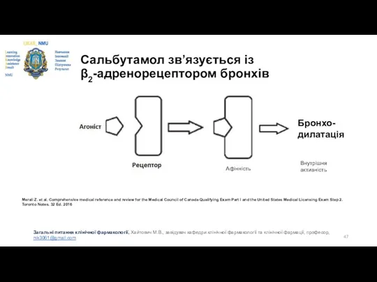 Сальбутамол зв’язується із β2-адренорецептором бронхів Merali Z. et al. Comprehensive medical