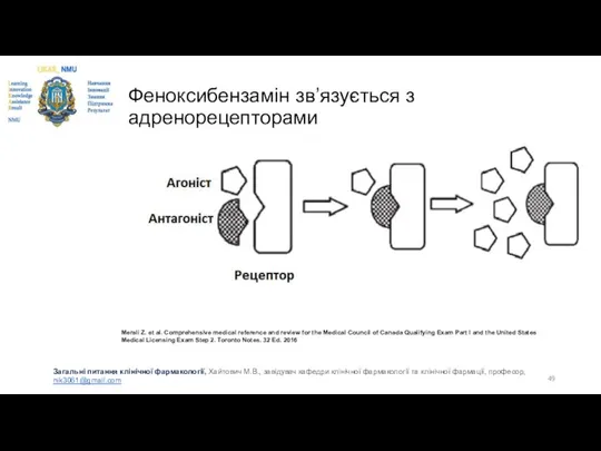 Феноксибензамін зв’язується з адренорецепторами Merali Z. et al. Comprehensive medical reference