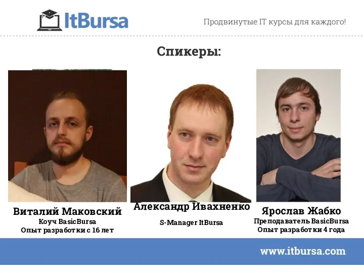 Виталий Маковский Коуч BasicBursa Опыт разработки с 16 лет Александр Ивахненко