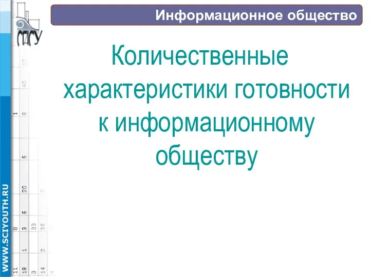 Информационное общество Количественные характеристики готовности к информационному обществу