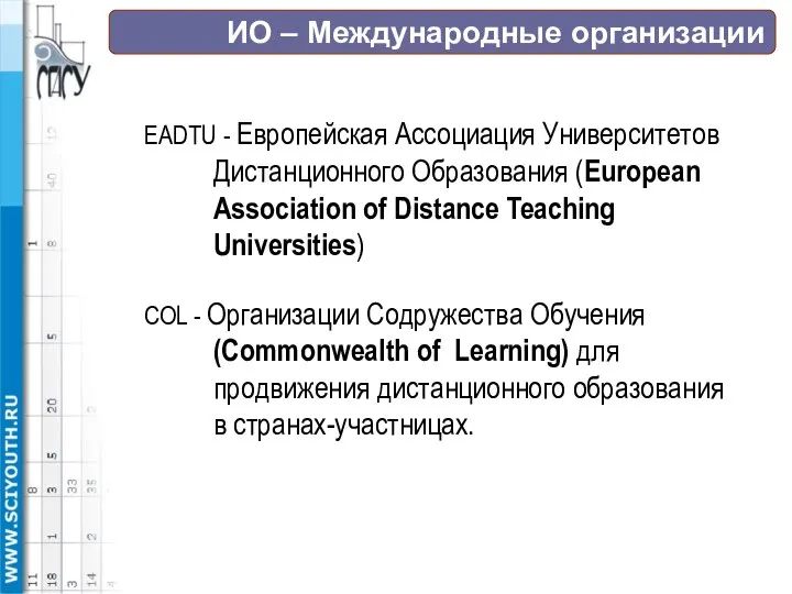 ИО – Международные организации EADTU - Европейская Ассоциация Университетов Дистанционного Образования