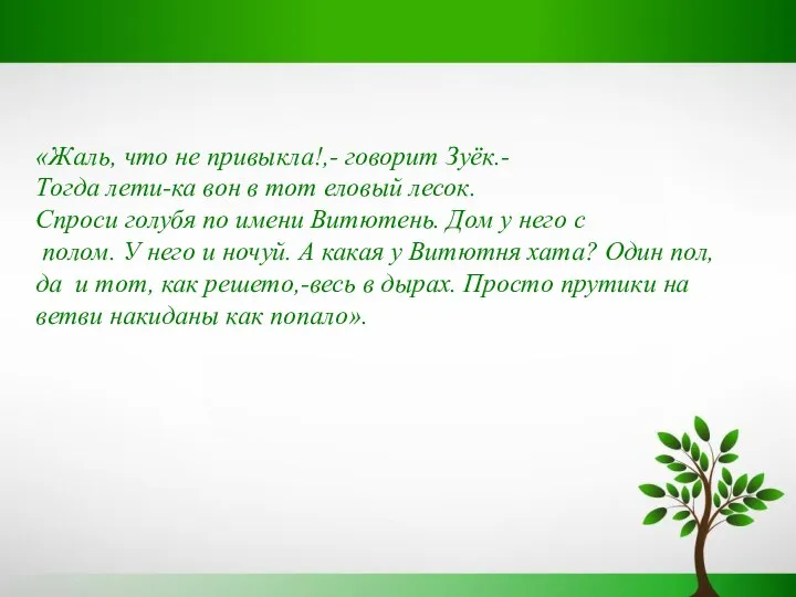 «Жаль, что не привыкла!,- говорит Зуёк.- Тогда лети-ка вон в тот