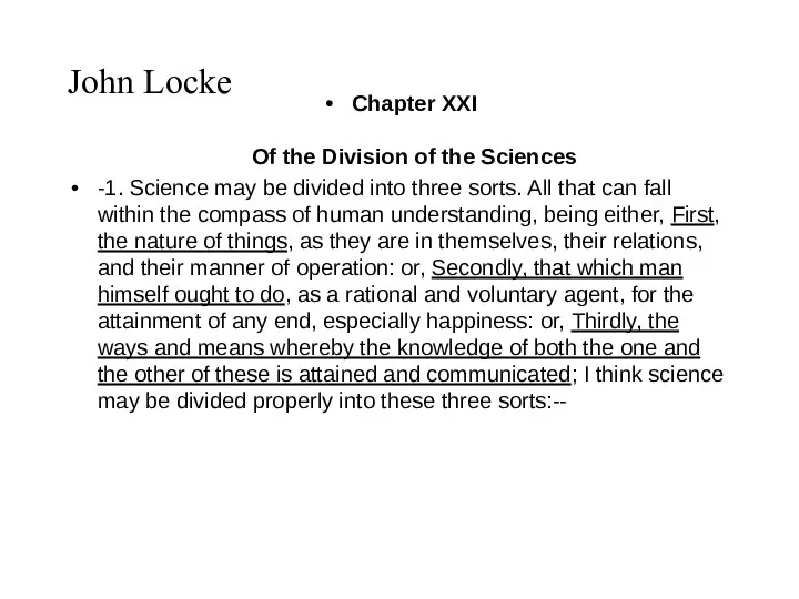 John Locke Chapter XXI Of the Division of the Sciences ‑1.