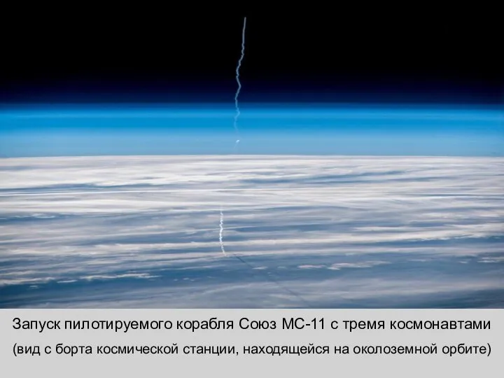 Запуск пилотируемого корабля Союз МС-11 с тремя космонавтами (вид с борта