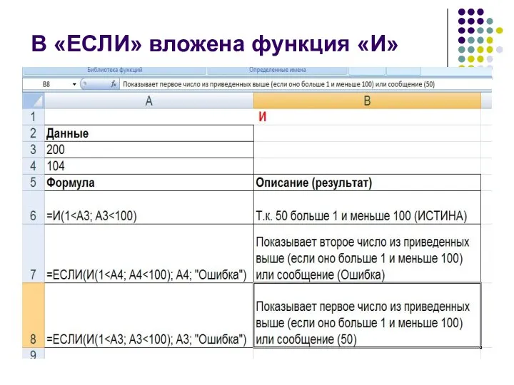 В «ЕСЛИ» вложена функция «И»