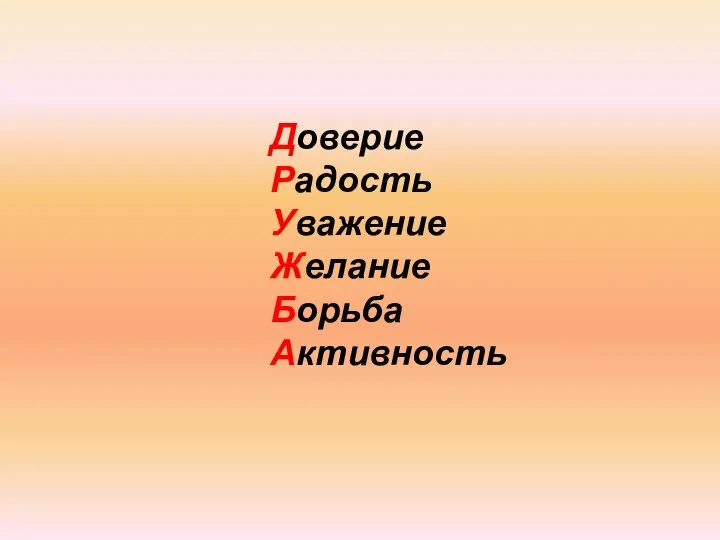 Доверие Радость Уважение Желание Борьба Активность