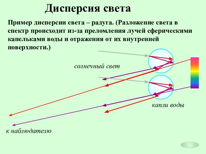 Дисперсия света Пример дисперсии света – радуга. (Разложение света в спектр