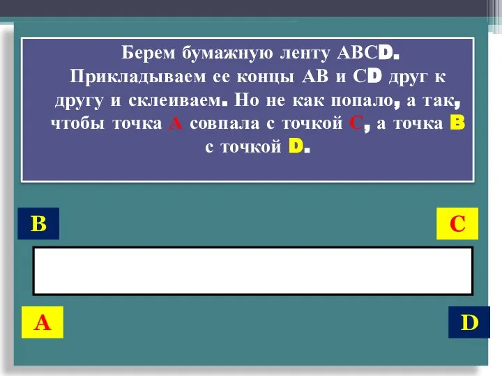 Берем бумажную ленту АВСD. Прикладываем ее концы АВ и СD друг