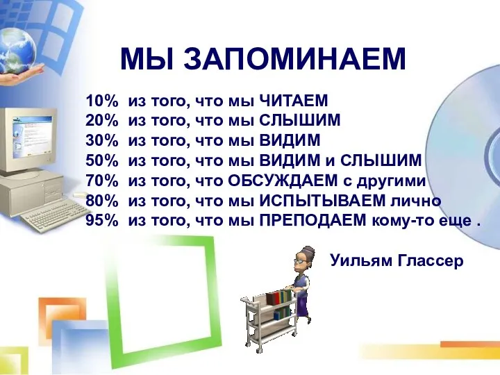 МЫ ЗАПОМИНАЕМ 10% из того, что мы ЧИТАЕМ 20% из того,