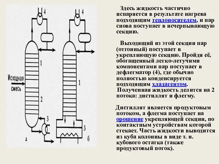 Здесь жидкость частично испаряется в результате нагрева подходящим теплоносителем, и пар