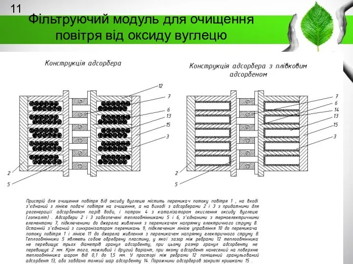 Фільтруючий модуль для очищення повітря від оксиду вуглецю 11